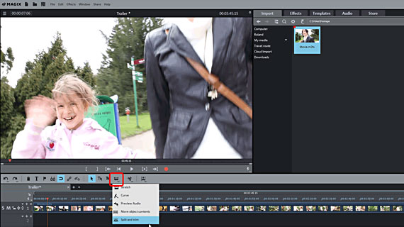 Modo de ratón "Cortar y recortar" Cargar archivo de vídeo para el tráiler